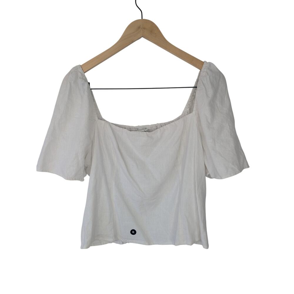 NWT Abercrombie & Fitch White Linen Blend Puff Sleeve Top Cottage Milkmaid